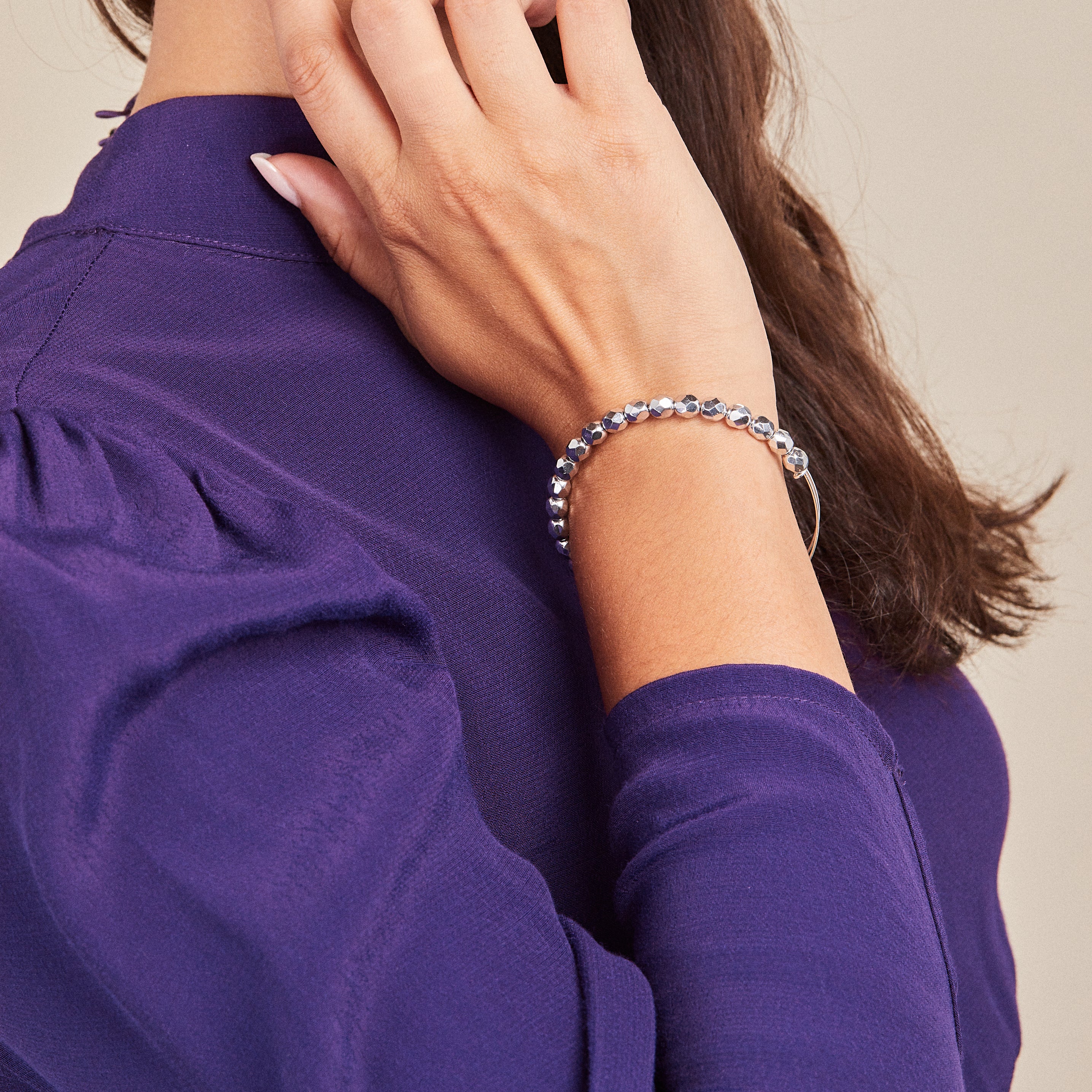 Solstice Beaded Bangle, Platinum - Image 2