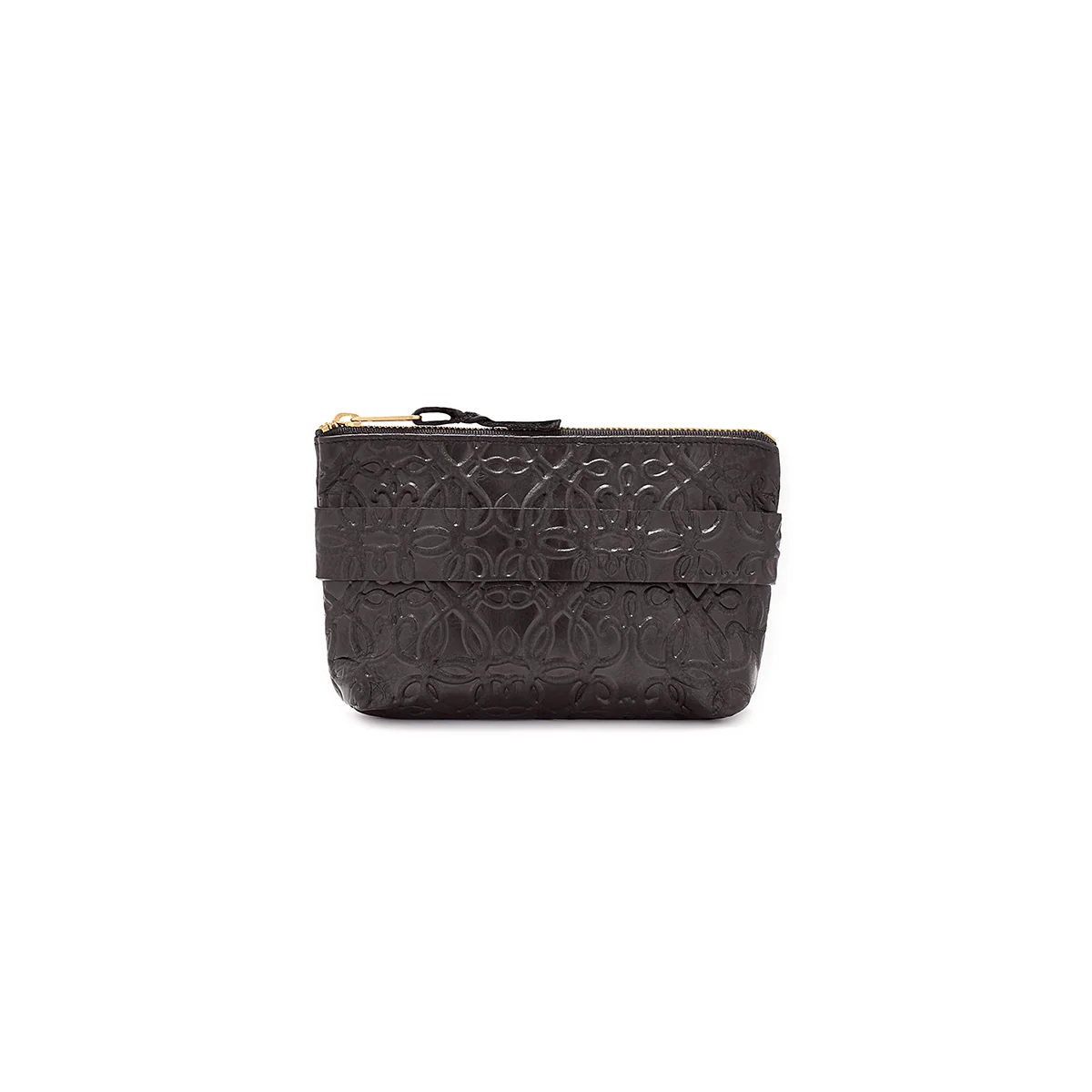 Genuine Leather Black Embossed Strap Pouch
