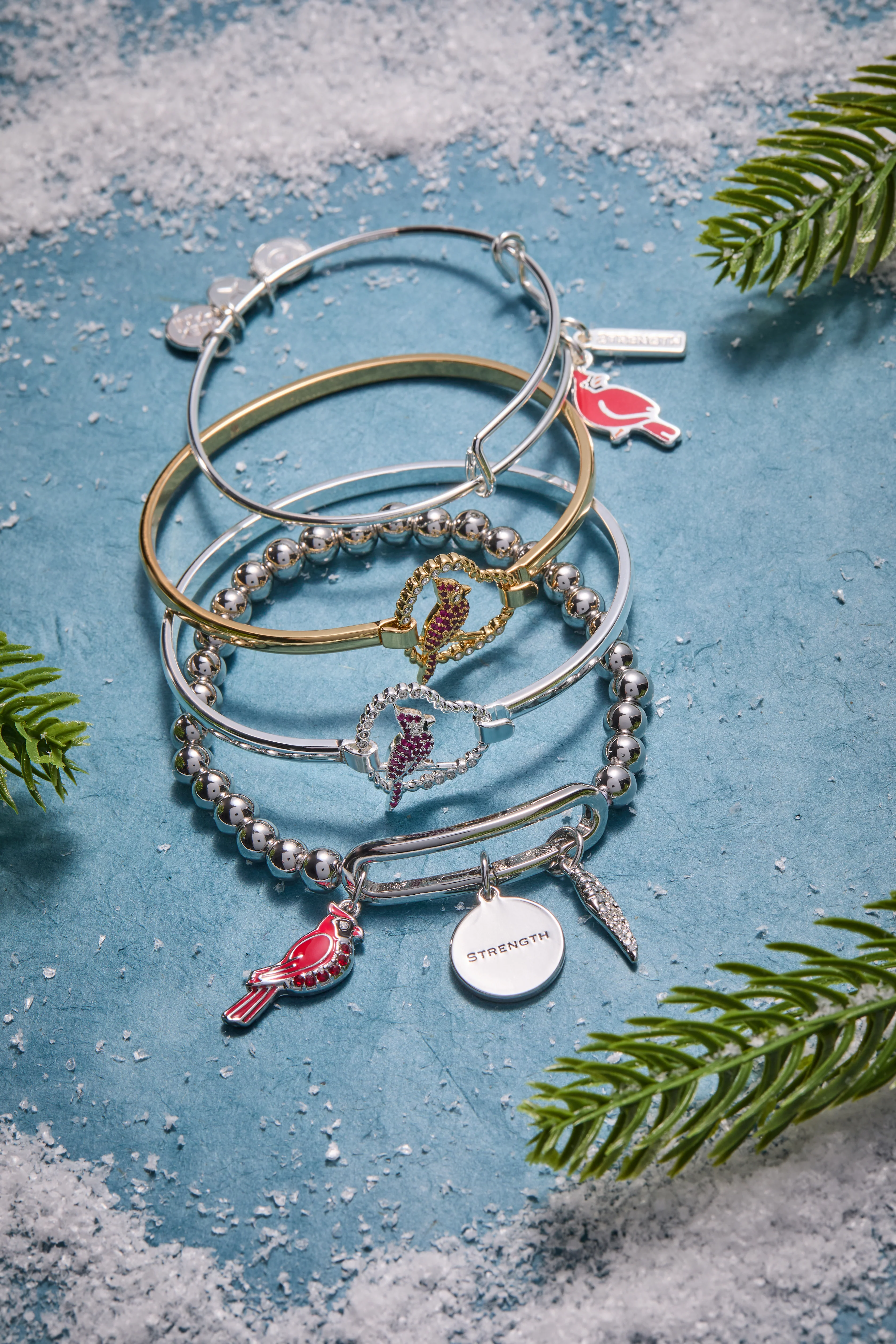 'Strength' Cardinal Duo Charm Bangle Bracelet - Image 2