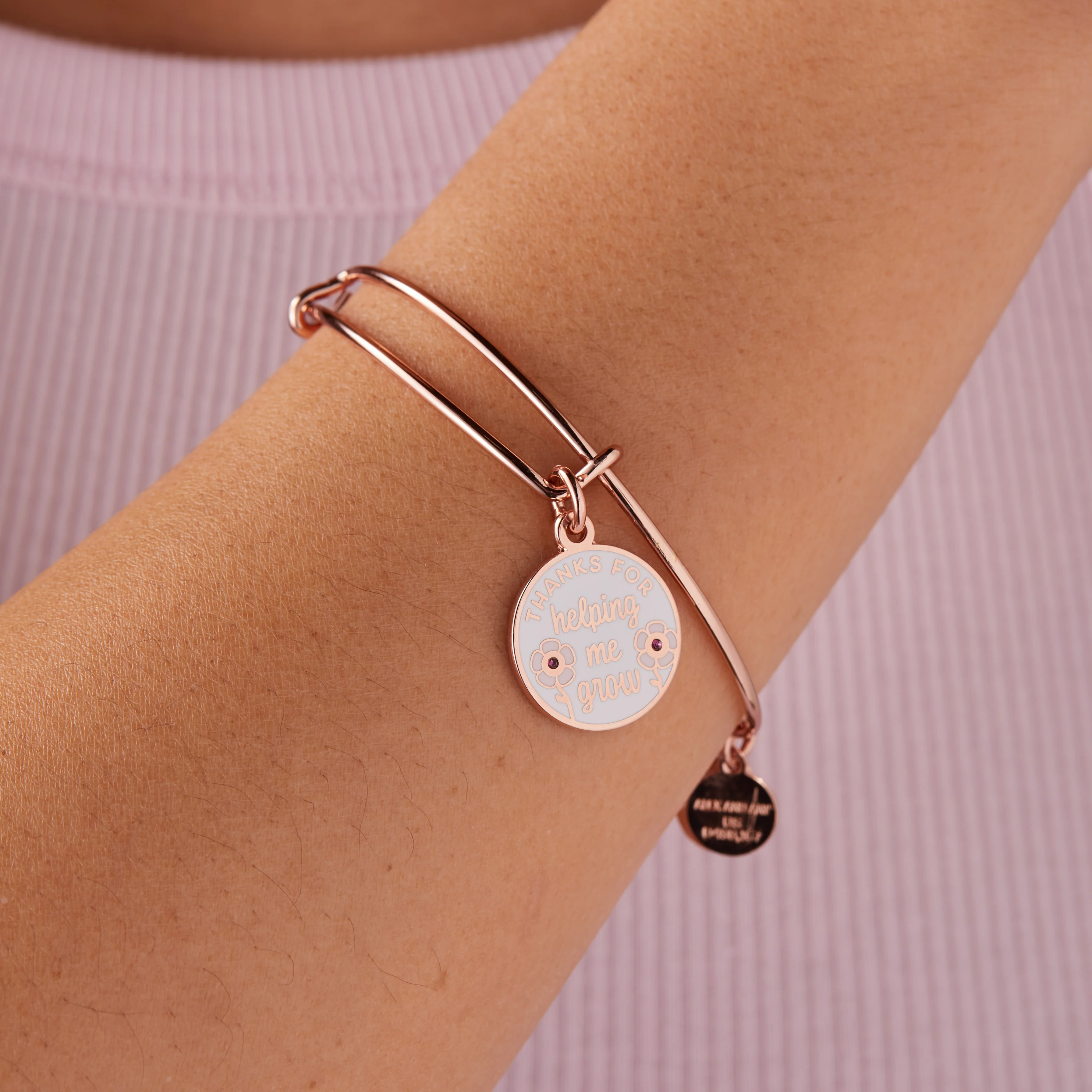 'Thanks For Helping Me Grow' Flower Charm Bangle - Image 2