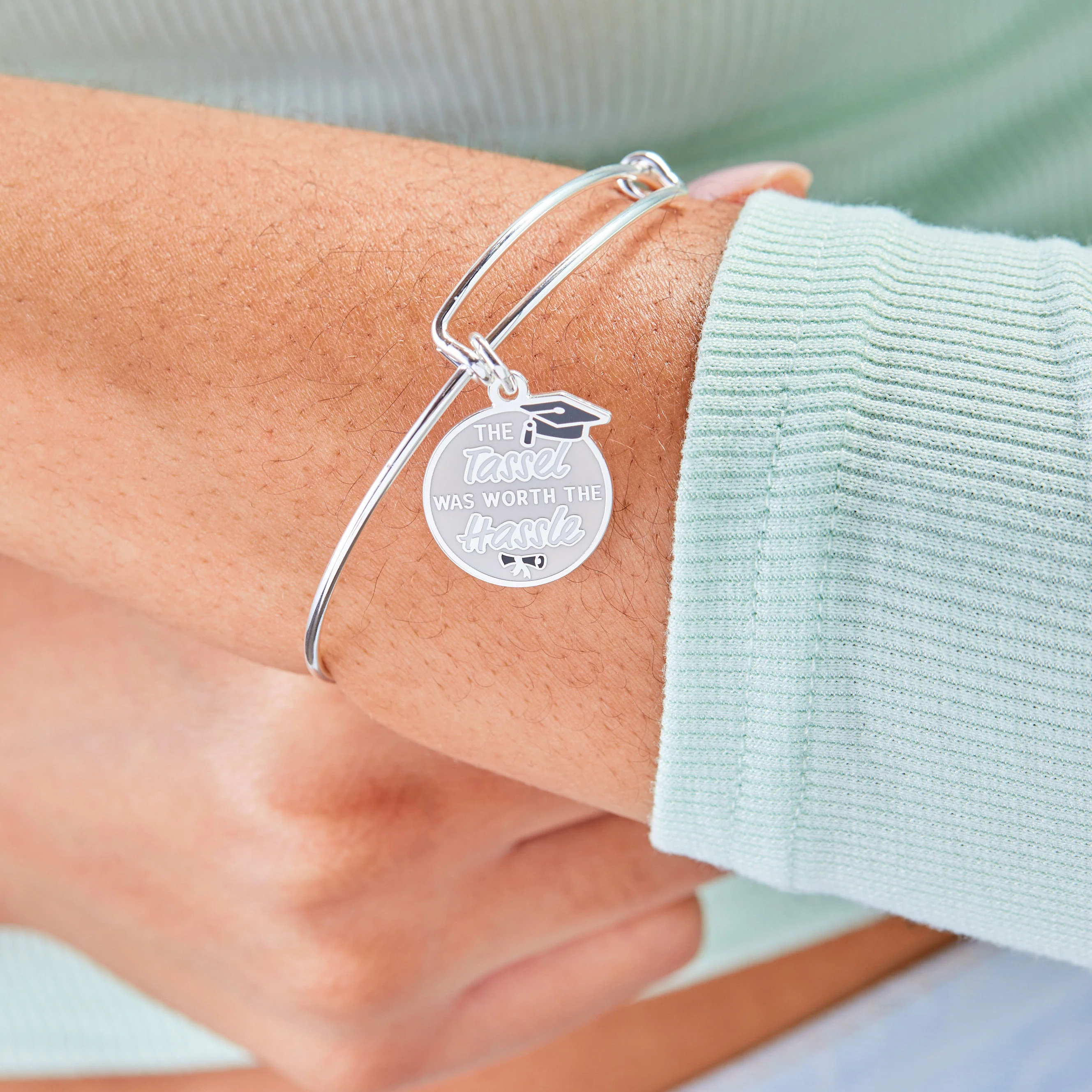 'The Tassel was Worth the Hassle' Graduation Charm Bangle - Image 4