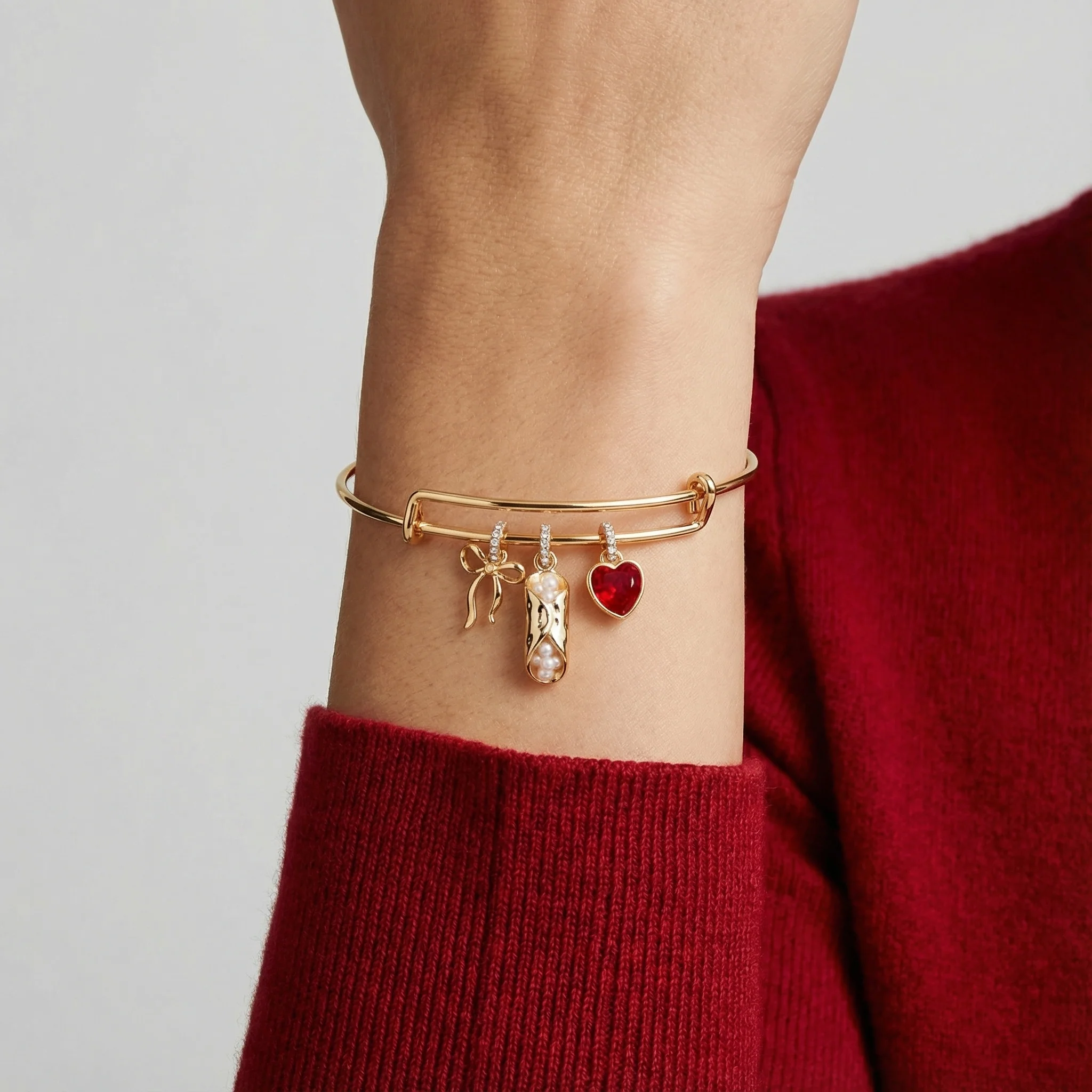 'There Cannoli Be You' Bow & Heart Multi Charm Bangle - Image 2