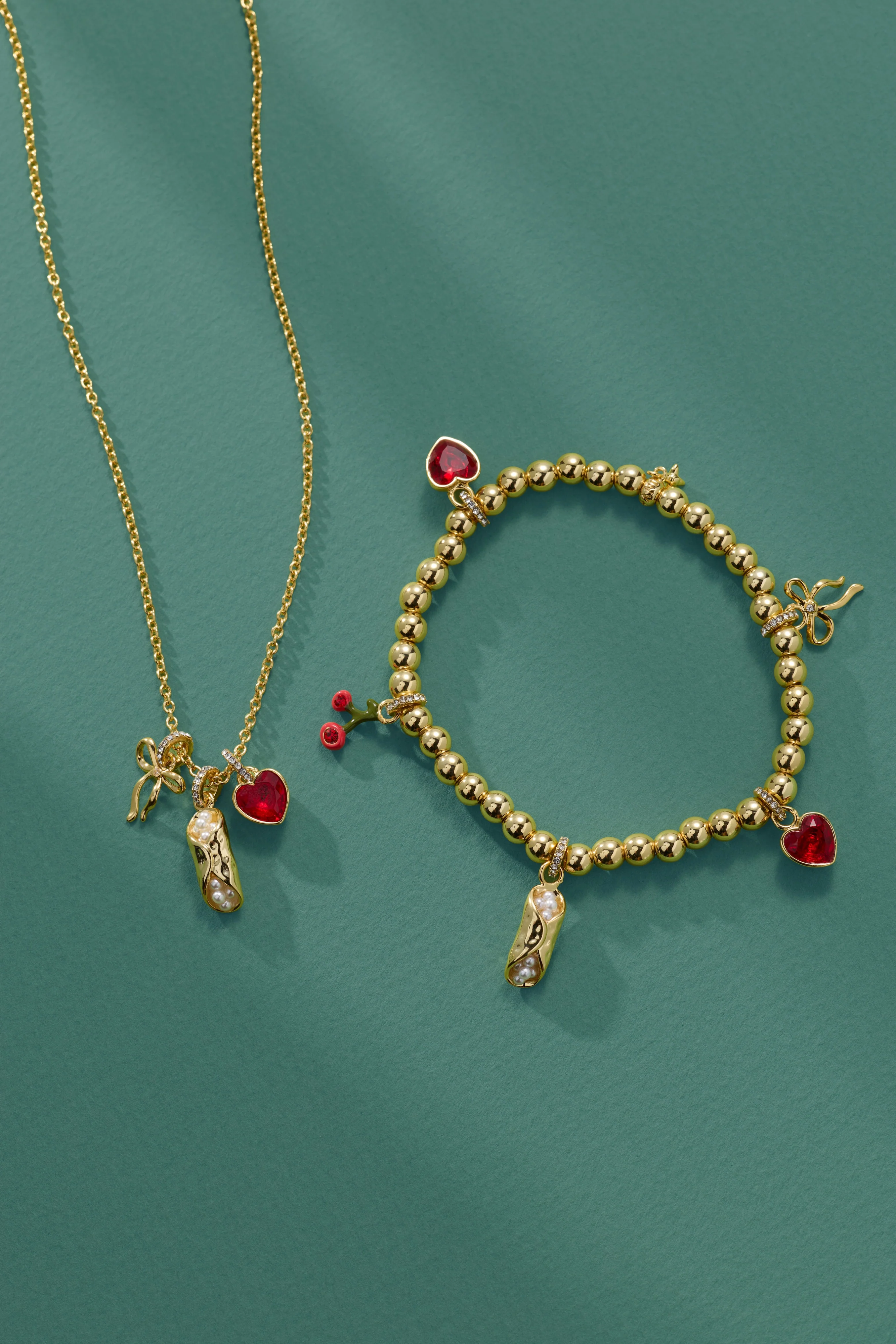 'There Cannoli Be You' Bow & Heart Beaded Charm Stretch Bracelet - Image 4