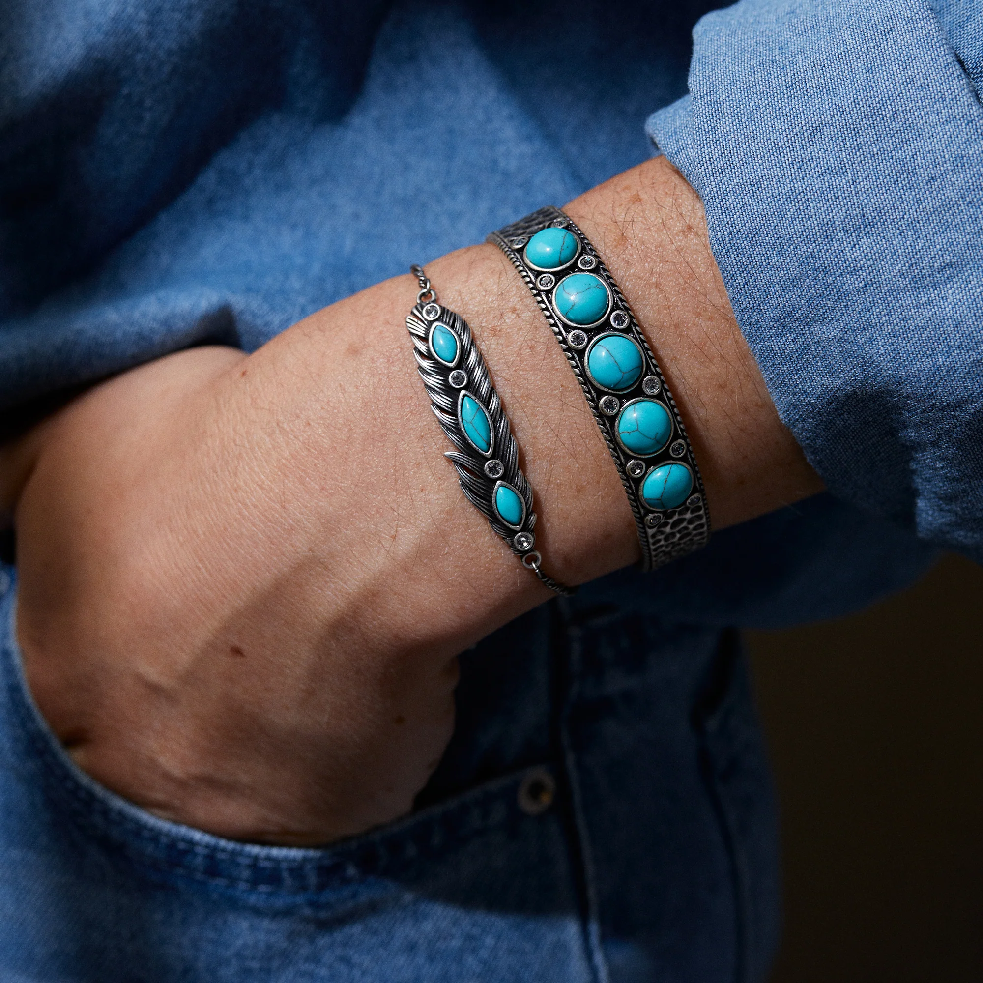 Turquoise Hammered Cuff - Image 2