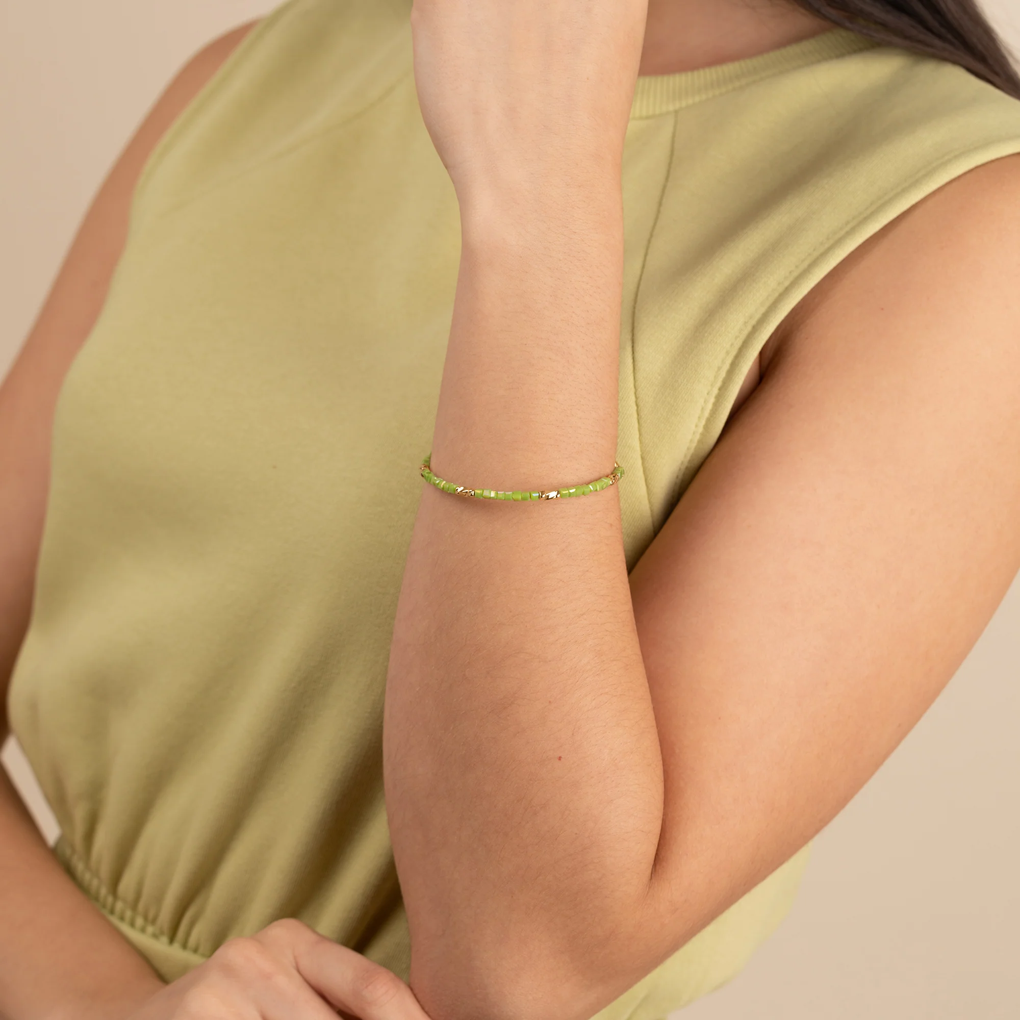 Vibrancy Beaded Bangle, Pear Green - Image 2